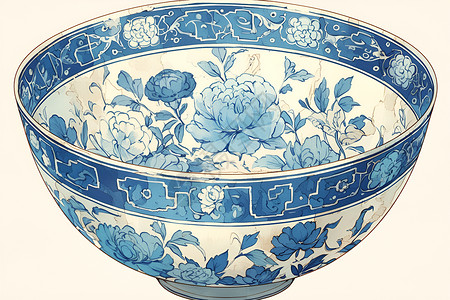 缤纷花色的蓝白碗背景图片