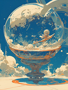 宇宙中漂浮的碗状飞船背景图片