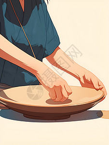 陶瓷手工制作巧手制作的陶瓷盘子插画