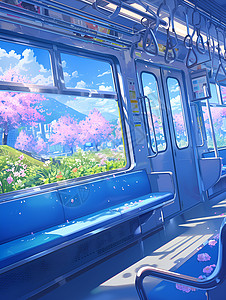 旅行时光春天列车上的时光插画