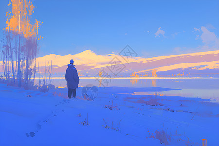 在雪原上静立的男子背景图片