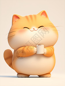 宠物喝水喝水的小黄猫插画