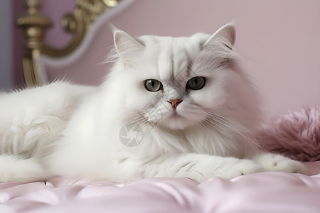 粉色的猫一只白色猫躺在粉色床上背景
