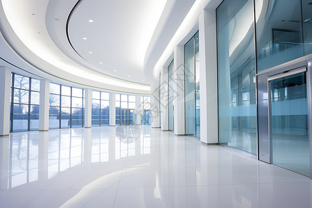 建筑大厅玻璃与光交错现代商务办公室背景