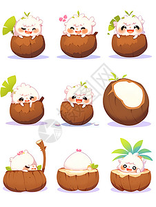 可爱可笑的椰子吉祥物背景图片