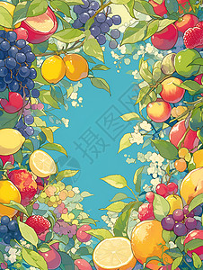 刚摘下的梨子丰盛的水果花园插画