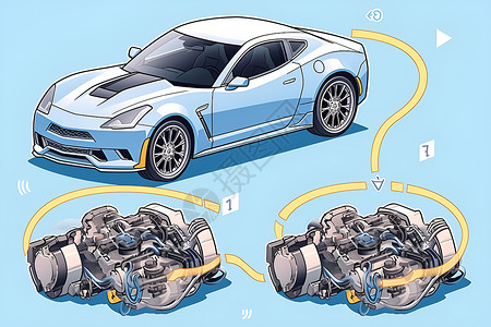 汽车结构图解电动车内部配置插画