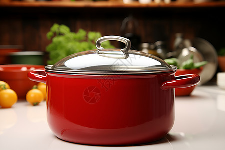 厨房红色的锅子背景图片