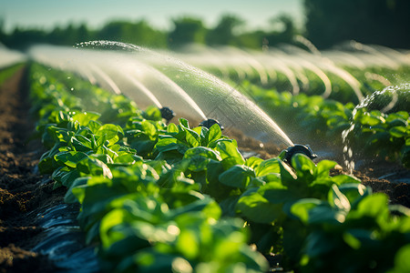 灌溉的菜地中的灌溉系统背景