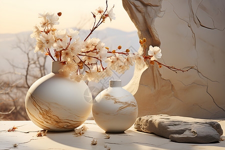 橱柜里的摆件白瓷瓶里的鲜花背景