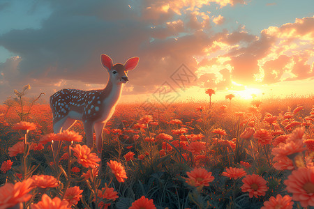 花海里的小鹿背景图片