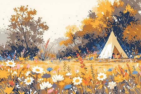 草地上的露营帐篷背景图片