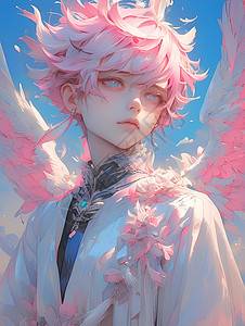 蓝天下的粉色天使背景图片