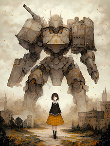 梦幻的女子和机器人背景图片