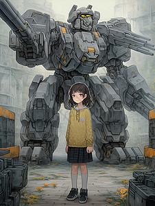 梦幻的少女和机器人背景图片