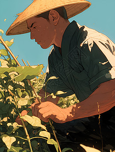 农田中的农夫插画背景图片