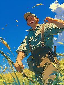 农田中的农夫背景图片