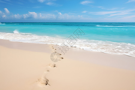 脚印沙滩蓝蓝海洋背景