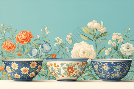 拼接花色花色陶瓷碗插画