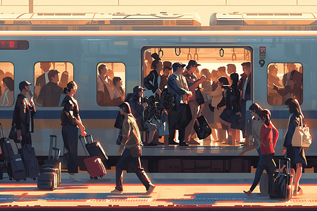 因为火车上的火车上的人插画