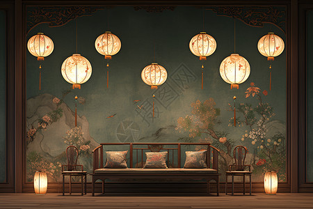 中式椅子中式居室插画