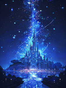 梦幻城堡上方的星空背景图片