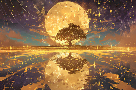抽象的月夜插画背景图片
