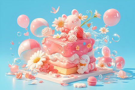 蛋糕鲜花甜美的蛋糕插画
