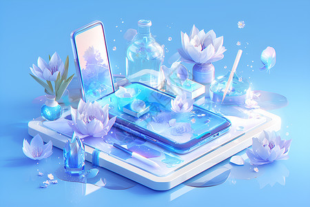 洁面产品蓝色抽象手机背景插画