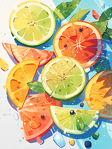 艺术水果素材绚丽多彩的水果插画