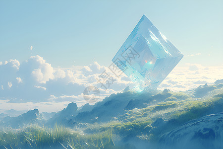 青草蓝天一个大型菱形物体设计图片