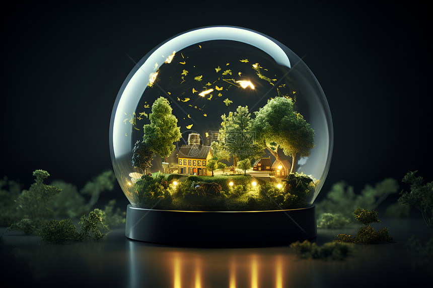 玻璃球中的树木图片