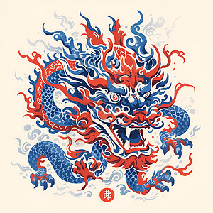红蓝炫彩的中国龙背景图片