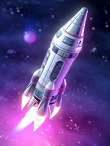 火箭冲向紫色星空背景图片