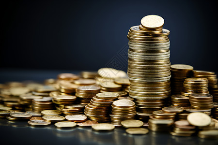 金币堆叠投资滚硬币高清图片