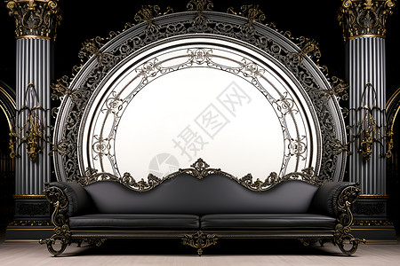 黑色沙发前的镜子设计图片