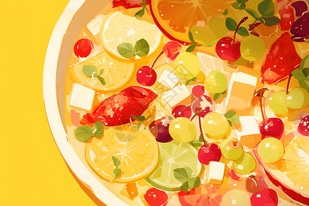 水果糖葫芦碗里的水果插画