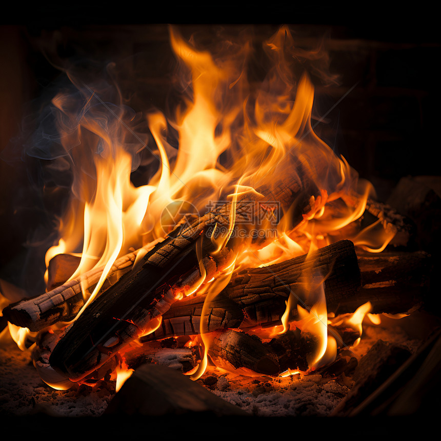火焰在壁炉里燃烧图片