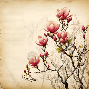 树枝上的木兰花背景图片