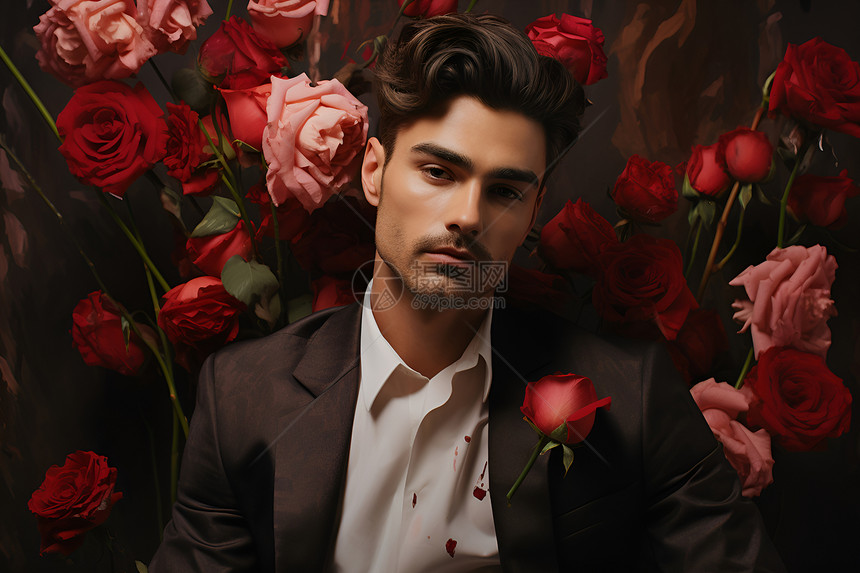 红玫瑰绅士的肖像图片