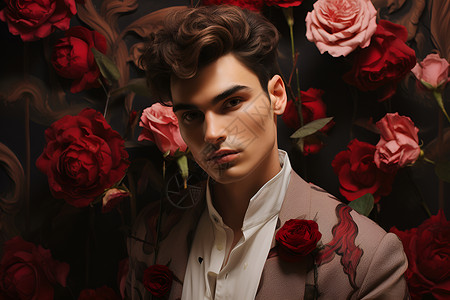 高雅绅士与红玫瑰背景图片