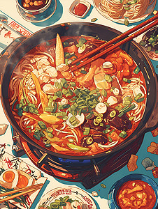 美味的火锅和筷子背景图片