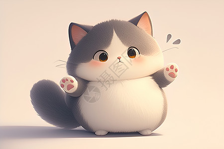 可爱灰猫一只胖嘟嘟的灰猫插画