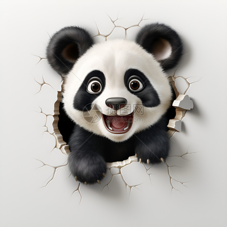 墙壁里微笑的可爱熊猫图片