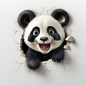 墙洞墙壁里微笑的可爱熊猫插画