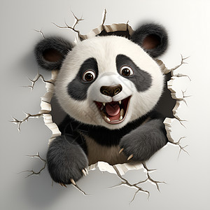 墙壁里冒出的熊猫高清图片