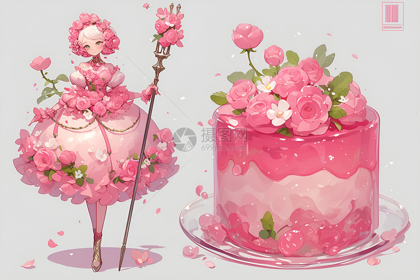 粉色的花朵蛋糕图片