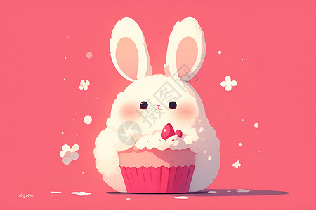 蛋糕与可爱兔子背景图片