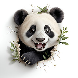 墙洞中可爱的熊猫插画