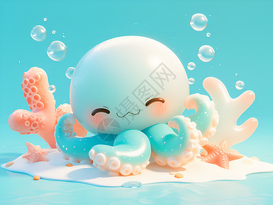 可爱小章鱼梦幻中的三维小章鱼插画